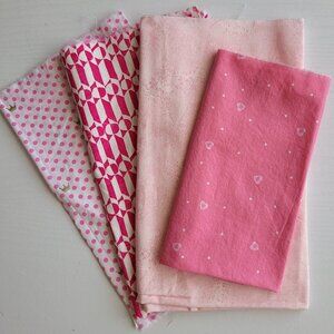 3 Scraps/1 Fat Quarter LOT- cotton Fabric Pink white hearts gold crowns abstract